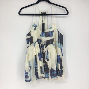 Tibi Oki Print Ruffle Cami Racerback Silk Tank Top